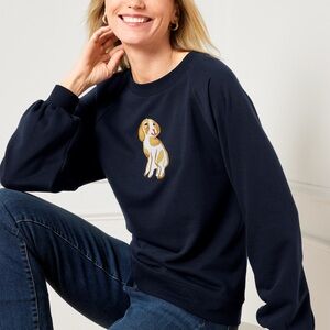Talbots Navy Medium Petite Sweatshirt with dog appliqué